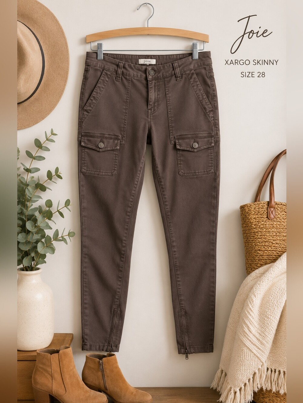 Joie Cargo Skinny Pants Size 28 Brown/Gray Utility Military Style